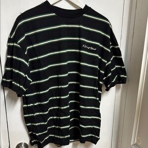 Zara Black, White and Green Striped Short Sleeve Tee